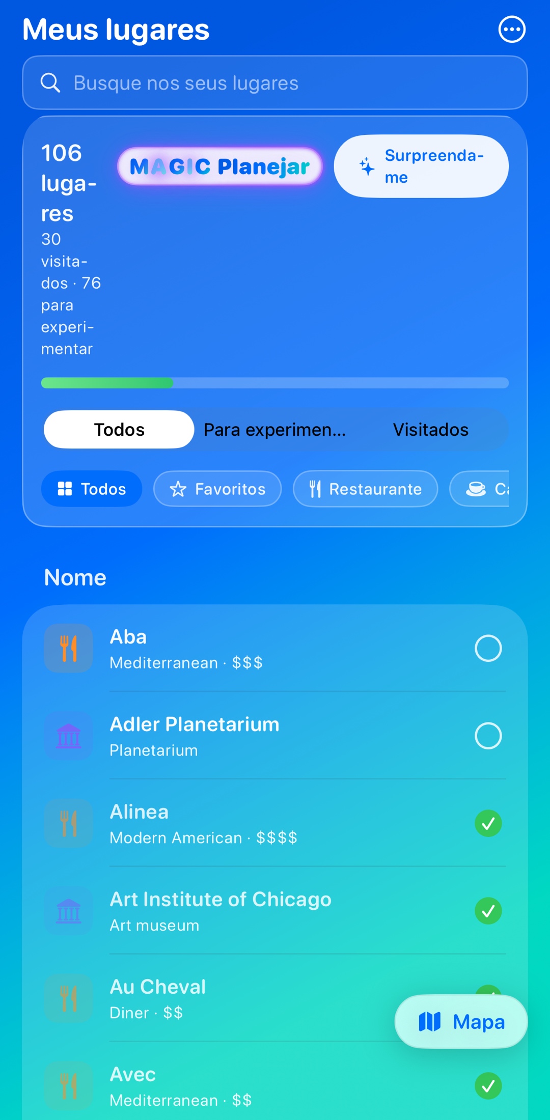 Cada lugar onde você esteve — e aonde quer ir